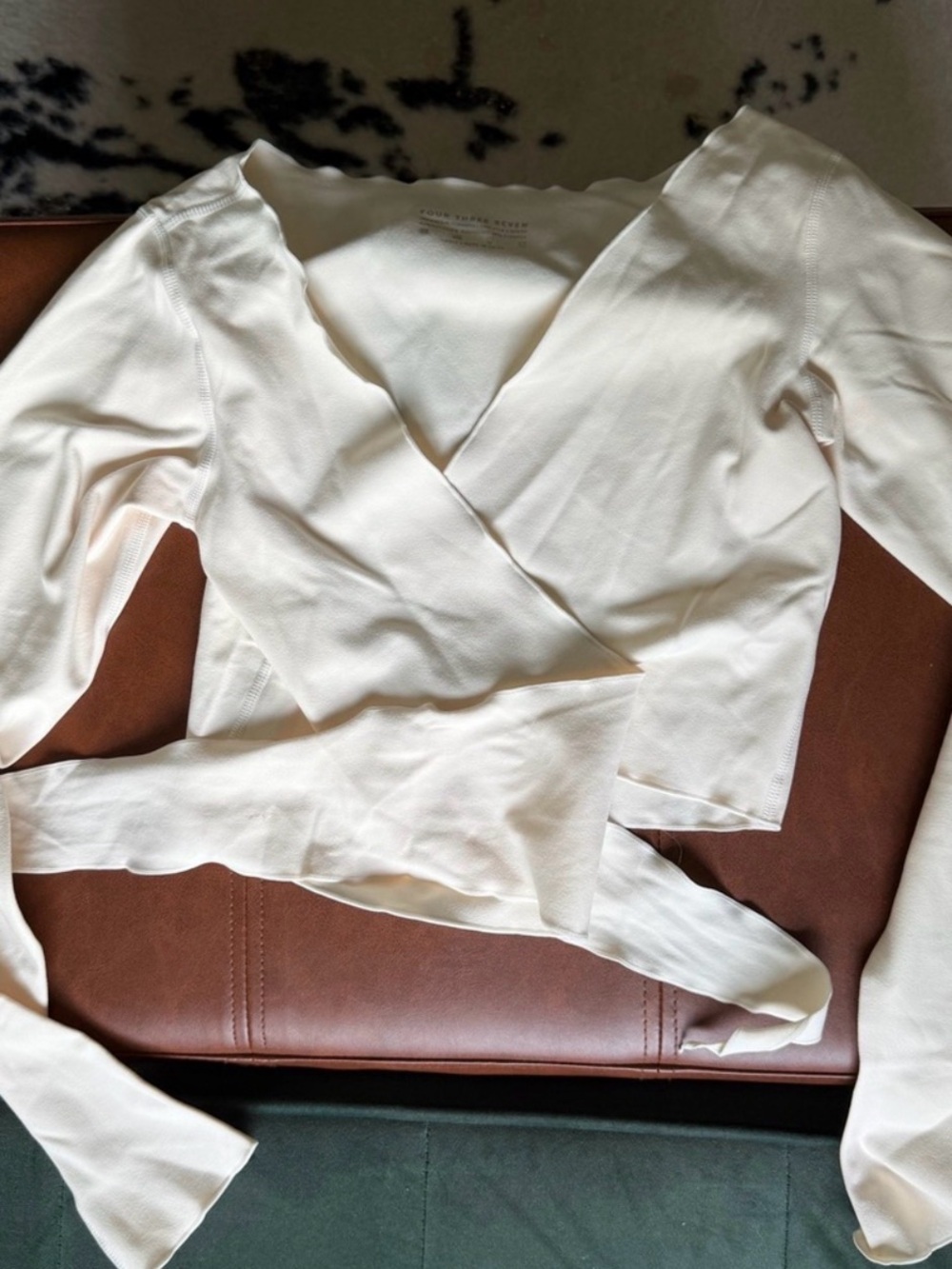 437 Cropped Wrap Long-Sleeve Top in Cream